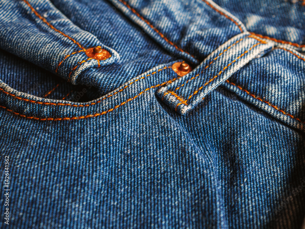 Φωτογραφία Close-up of details of the surface of denim fabric, Blue denim jeans background