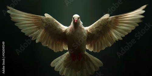 Soaring White Dove Illuminated by Divine Light Through Church Stained Glass Windows