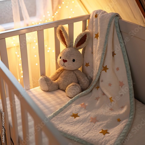 A cute, soft teddy bear, a fluffy animal toy, sits on a bed and also on a chair, making a fun gift photo