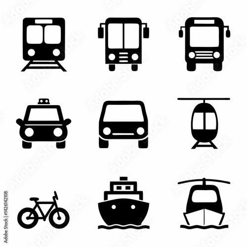 transportation black silhouette icons set