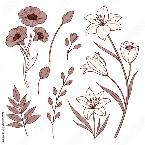 Vector illustration of Seamless With Flowers Leaves And Decorative Elements Perfect For Spring or Summer Design inspired art