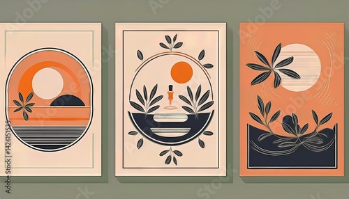 Elegant Minimalist Illustration Italian Riviera Sunset, Bold Geometric Shapes and Soft Pastels Echoing the Dolce Vita Spirit, Capturing the Allure of Ligurian Coast at Twilight.