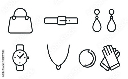 Elegant fashion accessories icon set - linear style for chic design projects