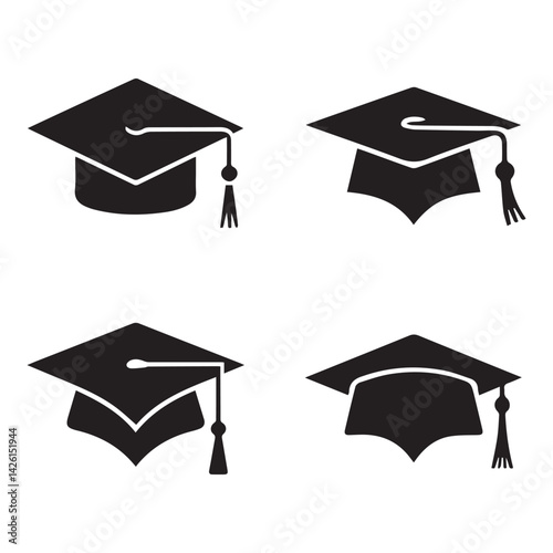 stylish modern graduation cap icon collection black silhouette vector on white background