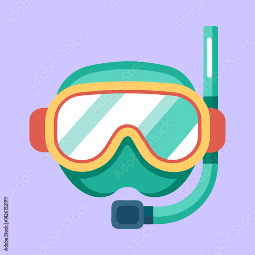 Flat illustration of snorkeling goggles and snorkel for swimming underwater fun