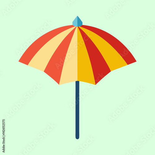 Red and Yellow Striped Beach Umbrella with Light Blue Finial