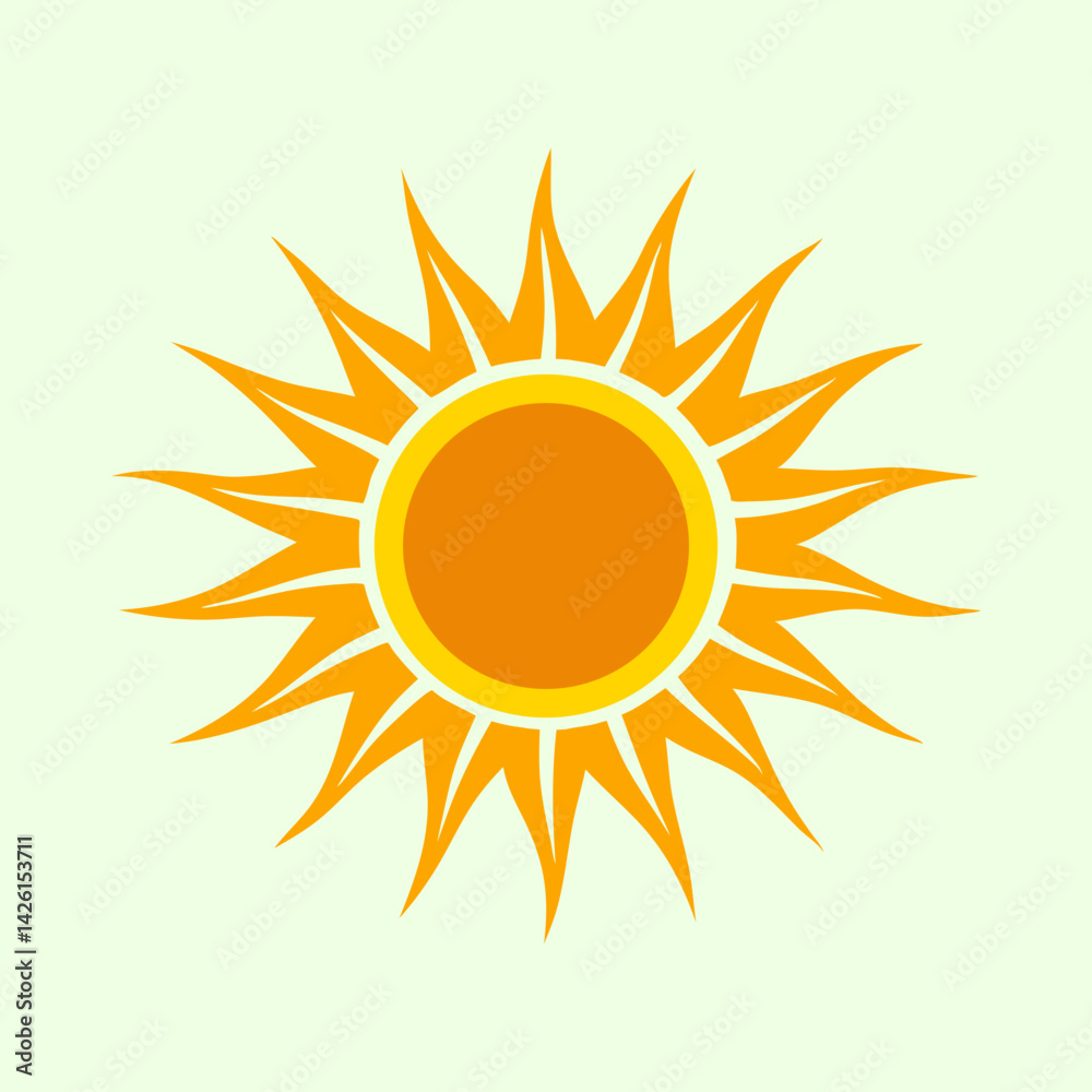 Vector representation of a shining sun in bright orange and yellow tones Vector representation of a shining sun in bright orange and yellow tones