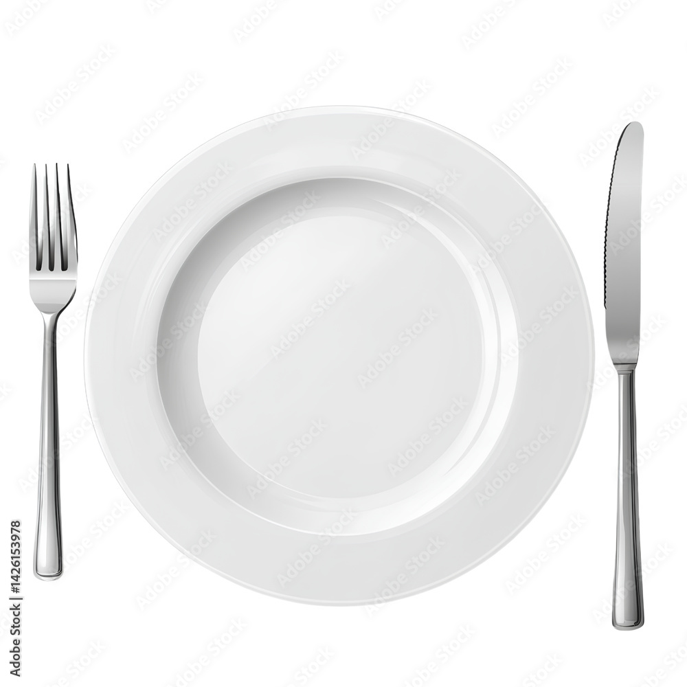 Clean Ceramic Dish with Cutlery – Minimalist Dining Concept on Transparent Background Clean Ceramic Dish with Cutlery – Minimalist Dining Concept on Transparent Background