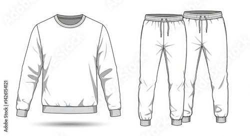 Technical Drawing of a Sweatshirt and Track Pants