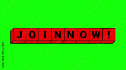 Join now cube text animation on green screen background