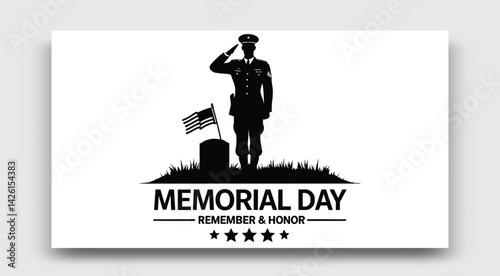 Memorial Day Silhouette Honoring Fallen Soldier With American Flag And Tombstone