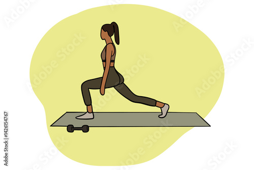 A hand drawn woman doing exercises at home. Good for any project.