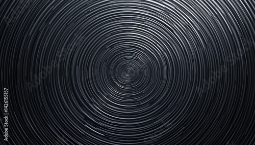 Dynamic circular patterns in black abstract art installation indoor gallery modern environment close-up perspective visual design concept
