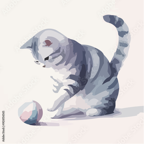 Playful Cat Icon Playing with a Colorful Ball  