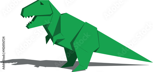 Green polygonal Tyrannosaurus rex dinosaur vector illustration with shadow on white background 