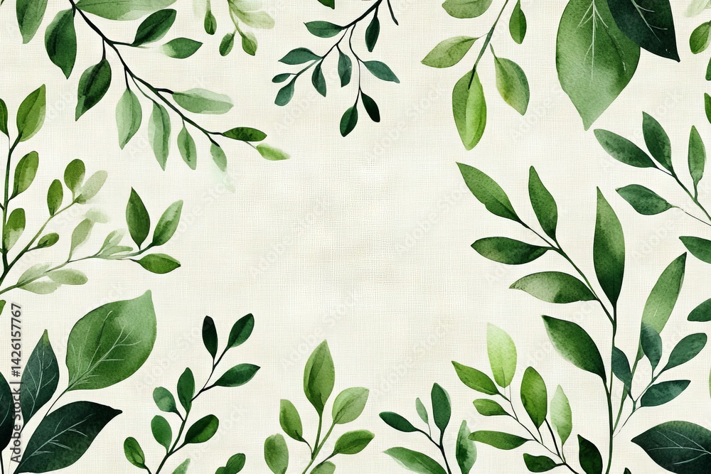 Leafy botanical design featuring various green foliage set against a neutral background Leafy botanical design featuring various green foliage set against a neutral background