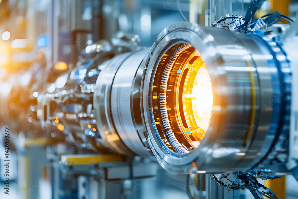High tech machinery with glowing components in modern industrial setting showcases advanced engineering and innovation High tech machinery with glowing components in modern industrial setting showcases advanced engineering and innovation