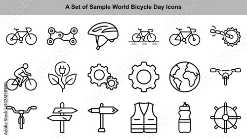 World Bicycle Day  Cycling, Sustainability, and Gear Icons