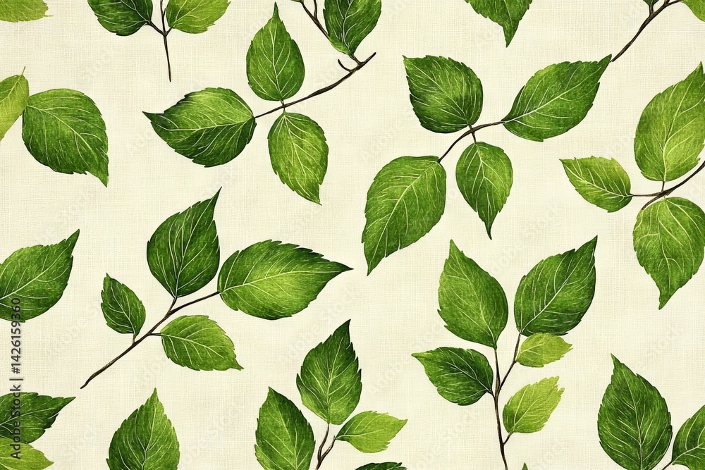 Green leaves pattern on a light background creates a fresh, natural vibe in home decor