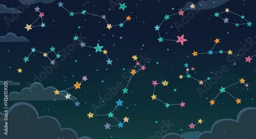Stars twinkle in a clear night sky over a tranquil landscape