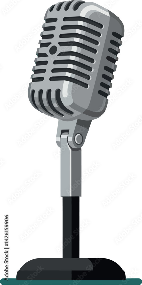 Fototapeta premium Vintage microphone vector illustration with stand for recording and broadcasting 