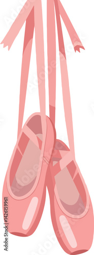 Pink ballet pointe shoes hanging by ribbons vector illustration for dance and performance art 