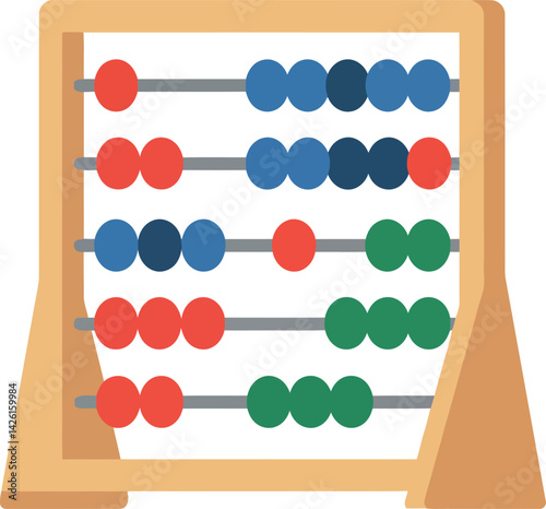 Wooden abacus with colorful beads educational counting tool vector illustration 