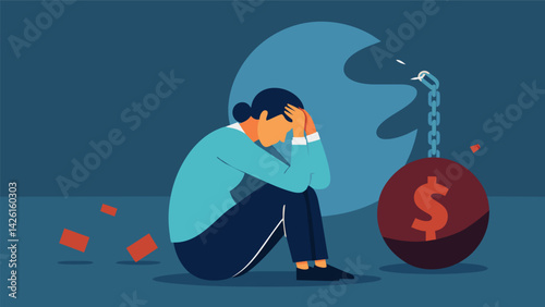 A person feeling hopeless and ped in a neverending cycle of debt and financial strain unable to see a way out.. Vector illustration
