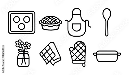 Kitchen essentials icon set: flat style | baking, cooking, and homeware symbols