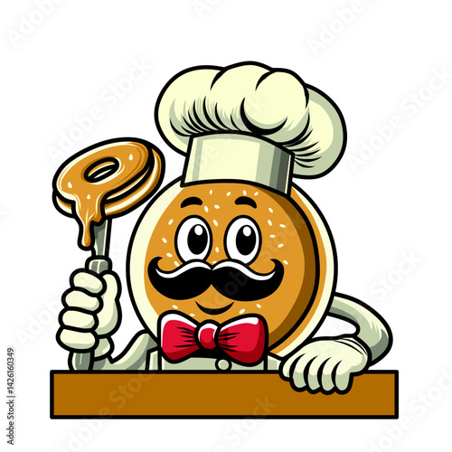 Funny illustration of cartoon donuts chef character
