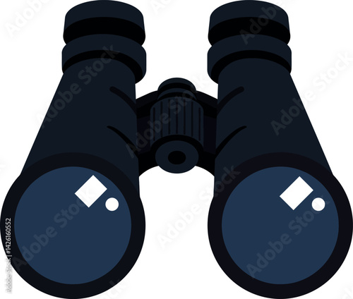 Black Binoculars Front View Optical Device for Outdoor Observation Vector Illustration 