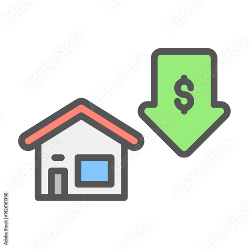 house price filled outline icon. real estate color line illustration.