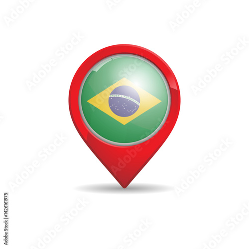 Realistic Brazil flag with map pin vector illustration