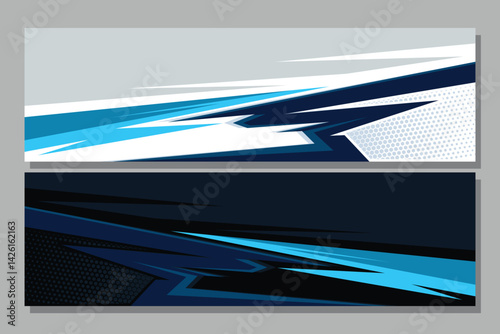 Car livery with geometric line shape, car wrap vector, Abstract line graphic design for wrapping vehicle in blue color EPS 10