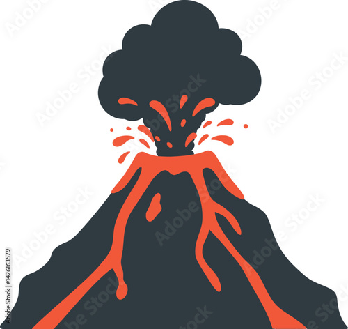 Volcano erupting with dark smoke and bright red lava illustration vector design 