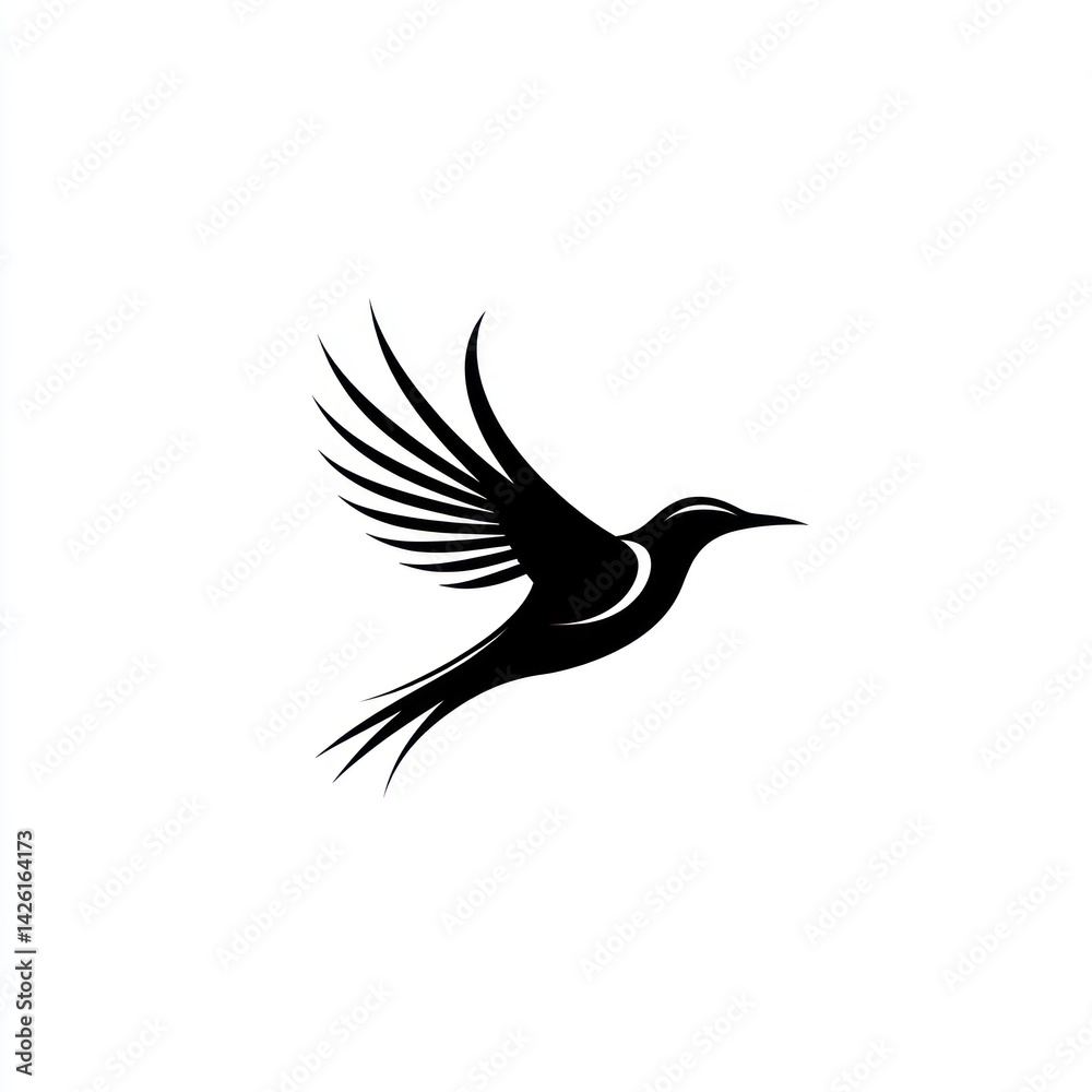 Obraz premium Hummingbird in flight, white background, nature graphic, logo design