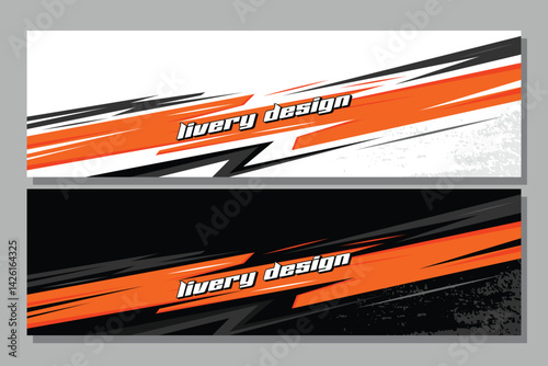Car livery with geometric line shape, car wrap vector, Abstract line graphic design for wrapping vehicle in orange color EPS 10