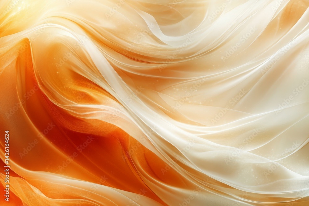 Flowing fabrics of orange and white create a serene and dreamy atmosphere in an abstract design Flowing fabrics of orange and white create a serene and dreamy atmosphere in an abstract design