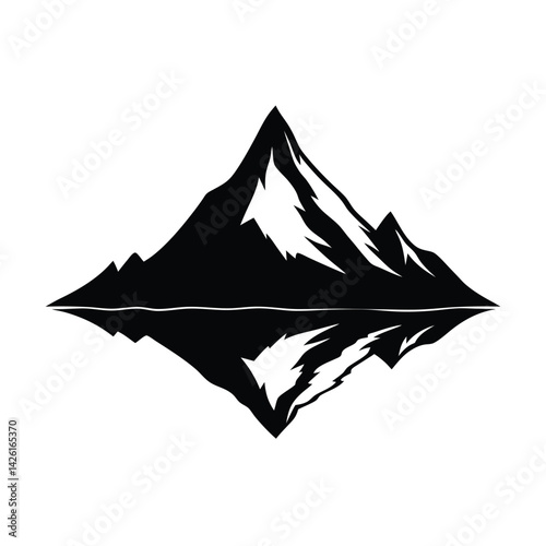 A mountain peak reflected in a lake vector silhouette