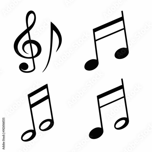 Black Silhouette Musical Notes Set