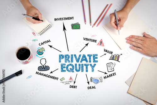 Private Equity Concept. The meeting at the white office table