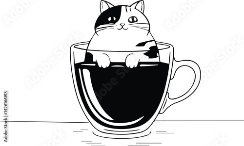 Cute cat with coffee mug artwork