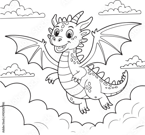 Dragon flying high with open wings