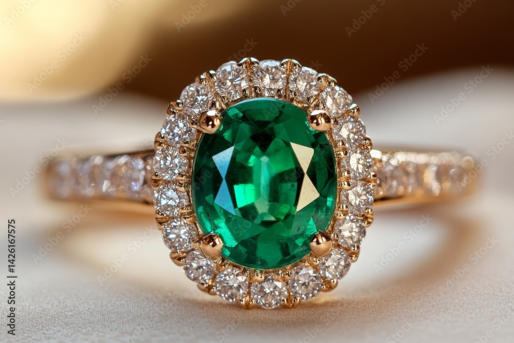 Elegant emerald and diamond ring set in gold, showcasing craftsmanship and beauty in jewelry design Elegant emerald and diamond ring set in gold, showcasing craftsmanship and beauty in jewelry design