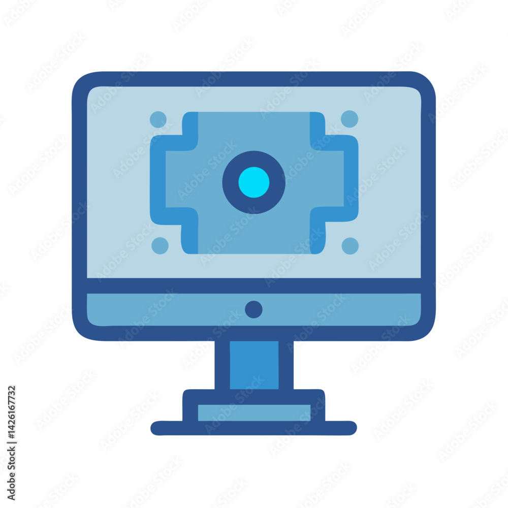 Blue Computer Monitor with Crosshair Screen Symbol Blue Computer Monitor with Crosshair Screen Symbol