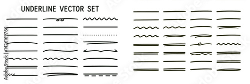 Set of web icons in line style featuring underlines for various design applications and digital projects