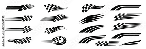 Set of line style web icons featuring dynamic and sleek racing graphics for digital design and user interfaces