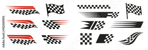 Modern web icons in line style representing racing elements and symbols for digital use and design