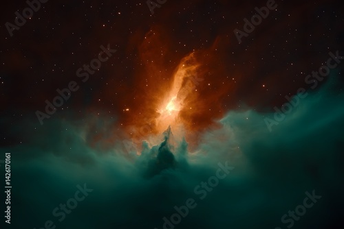 Majestic Cosmic Nebula Orange and Teal Hues Stellar Cloudscape Space Background