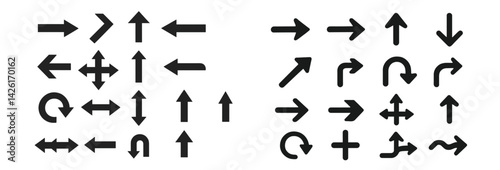Set of web icons featuring line-style directional arrows and symbols designed for digital use in various applications